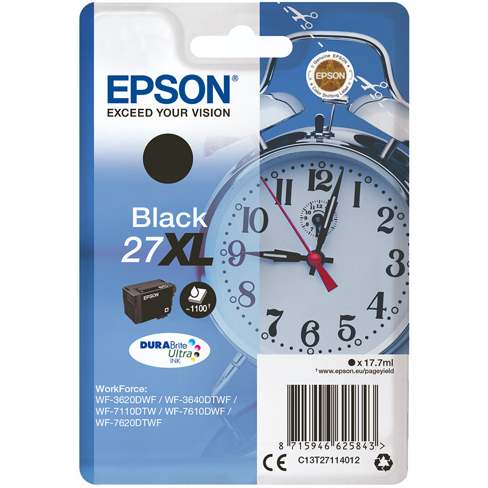 Epson 27 Ink Cartridges 17.7ml XL WF-3620DWF Black | 1100 pages