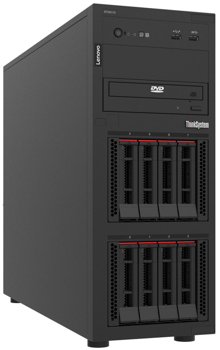 Lenovo ST250 V3 - 1x Intel Xeon E-2434 4C 55 W 3.4 GHz 1x 16 GB DDR5 4800 MHz (1Rx8) ECC UDIMM 1x 4 TB 3.5" 7.2k SATA HDD 1x 480 GB 3.5" SATA SSD 1x BC 57414 10